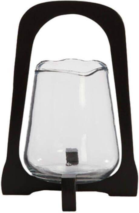 Windlicht Anosy glas hout zwart M