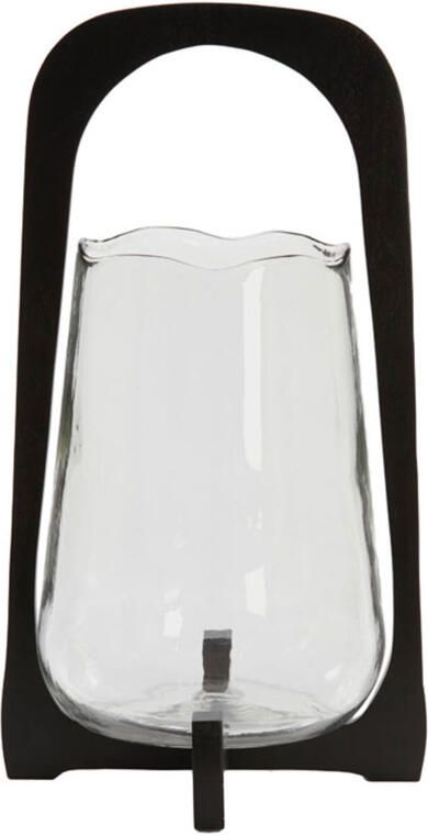 Windlicht Anosy glas hout zwart S