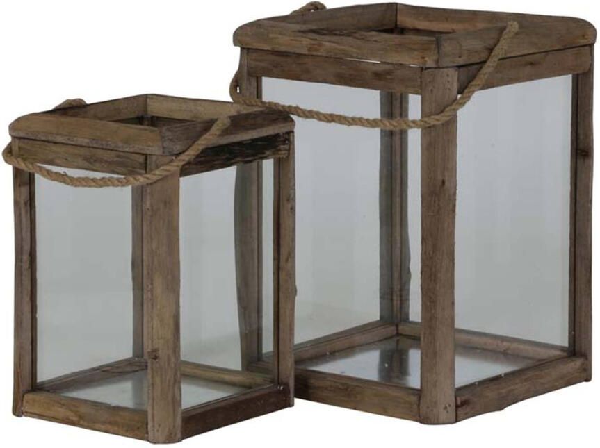 Windlicht Hilo hout en glas M