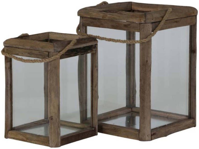 Windlicht Hilo hout en glas S