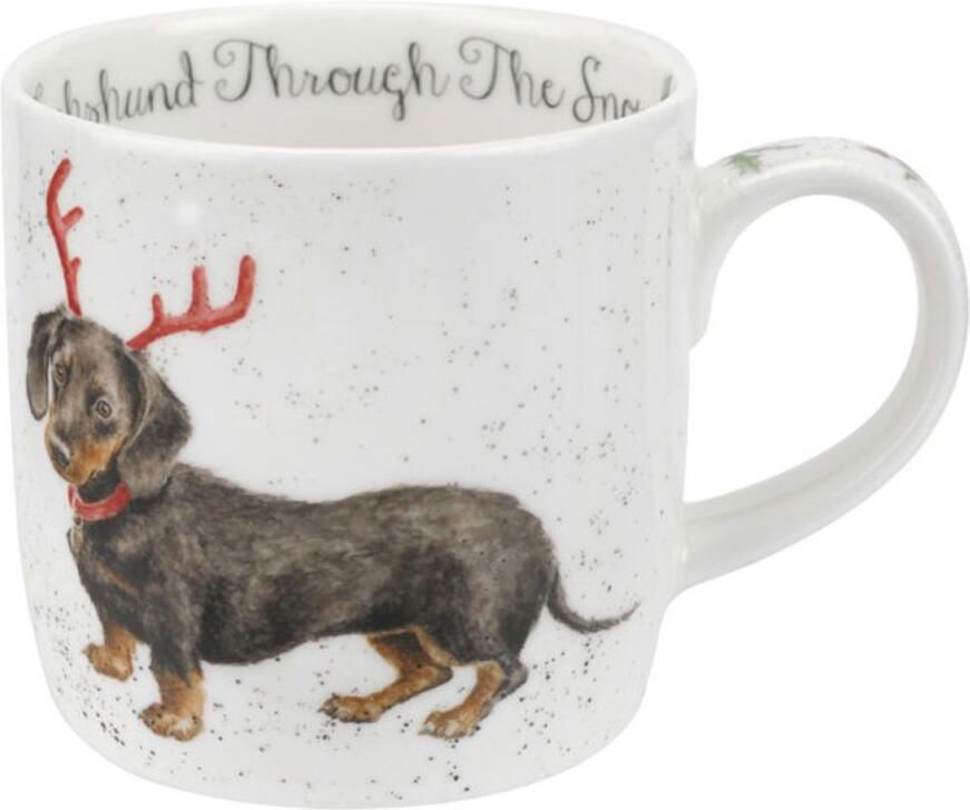 Wrendale design Mok Christmas Dachshund through the snow