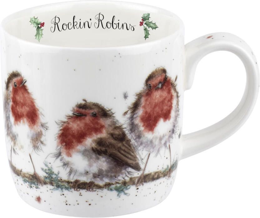 Wrendale design Mok Christmas Rockin Robins