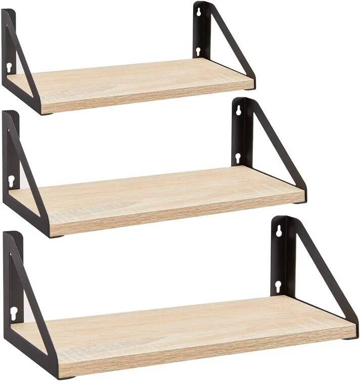 Acaza Set van 3 Wandplanken Zwevende Boeken Planken 30 35 en 40 cm lang Licht bruin