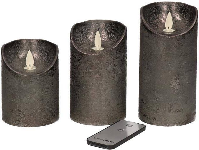 Anna's Collection Stompkaars 3 stuks antraciet LED kaarsen