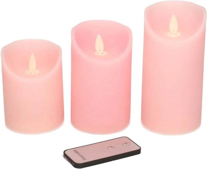 Anna's Collection Stompkaars 3 stuks roze LED kaarsen