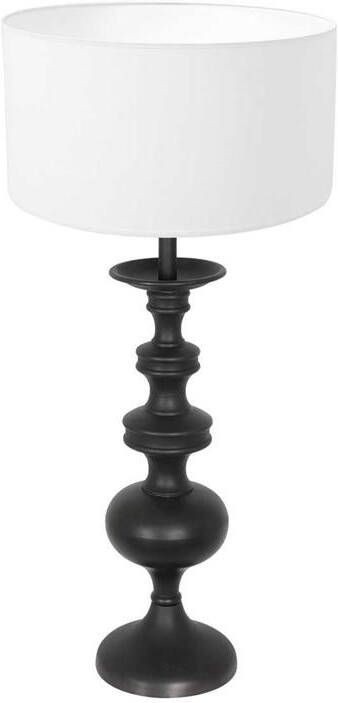 Anne Lighting tafellamp Lyons zwart hout linnen Ø 40cm E27 3482ZW