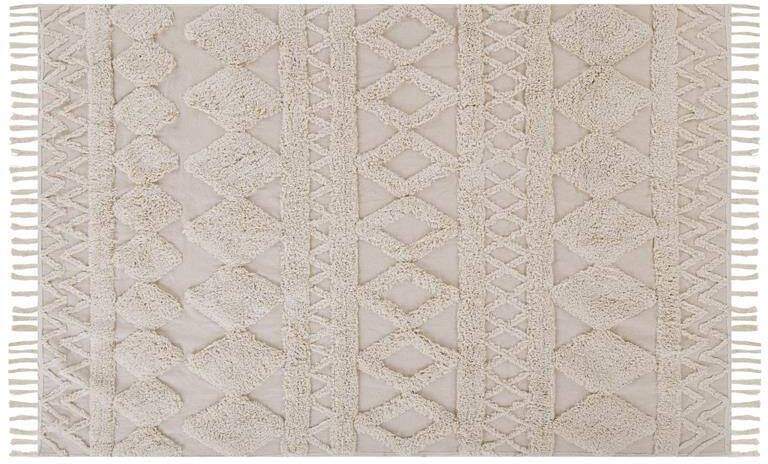 Beliani DIDIM Laagpolig vloerkleed Beige 140 x 200 cm Katoen