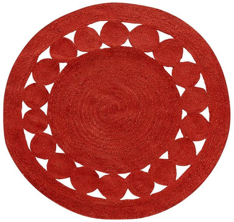 Beliani KOYUNLU Laagpolig vloerkleed Rood ø 120 cm Jute