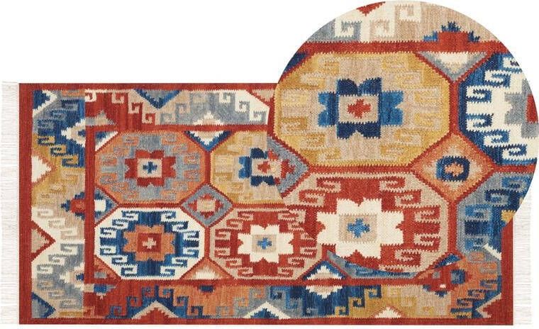 Beliani LUSARAT Kelim vloerkleed Multicolor 80 x 150 cm Wol