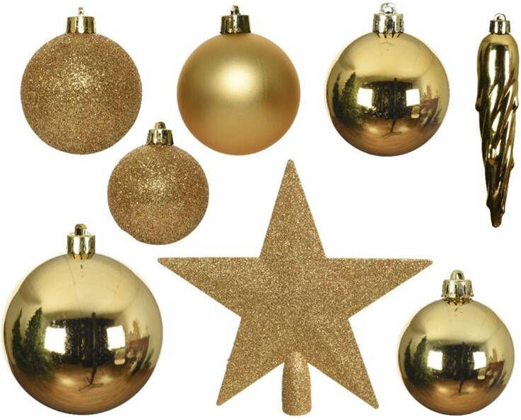 Bellatio Decorations Kerstballen 33 ST goudkleurig 5-6-8 cm