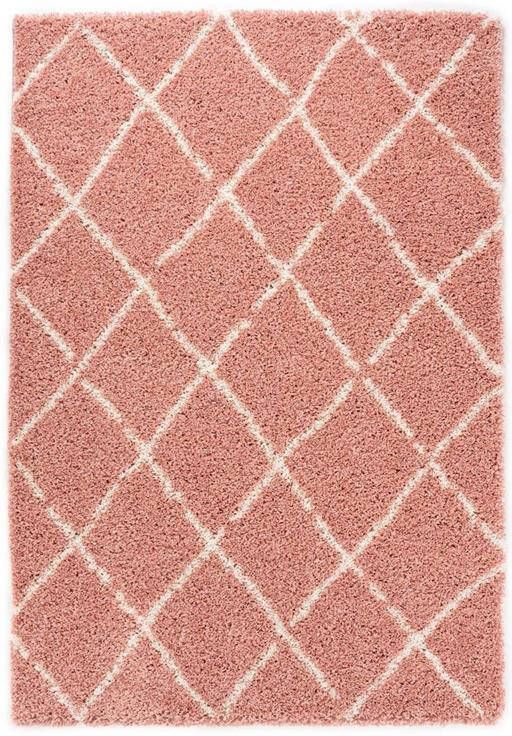 Boho&me Hoogpolig vloerkleed ruiten Habitat roze|wit 100x200 cm