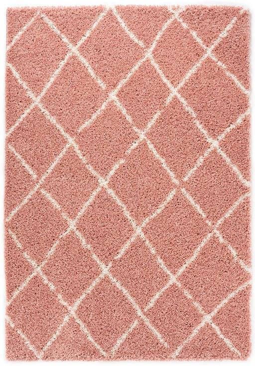 Boho&me Hoogpolig vloerkleed ruiten Habitat roze|wit 60x110 cm