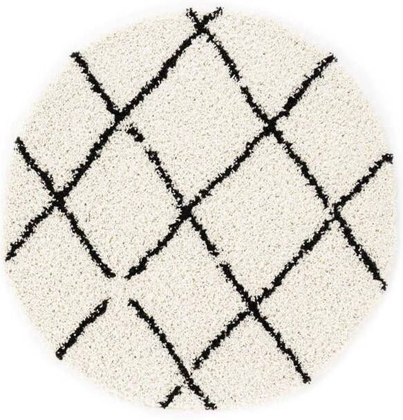 Boho&me Rond hoogpolig vloerkleed ruiten Habitat wit|zwart 280 cm