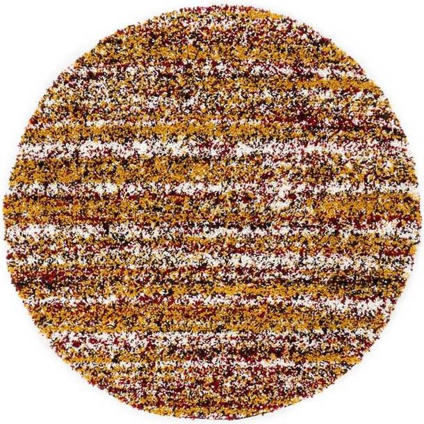 Boho&me Rond hoogpolig vloerkleed strepen Artisan multi|okergeel