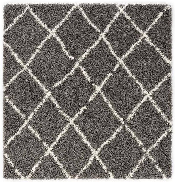 Boho&me Vierkant hoogpolig vloerkleed ruiten Habitat grijs|wit