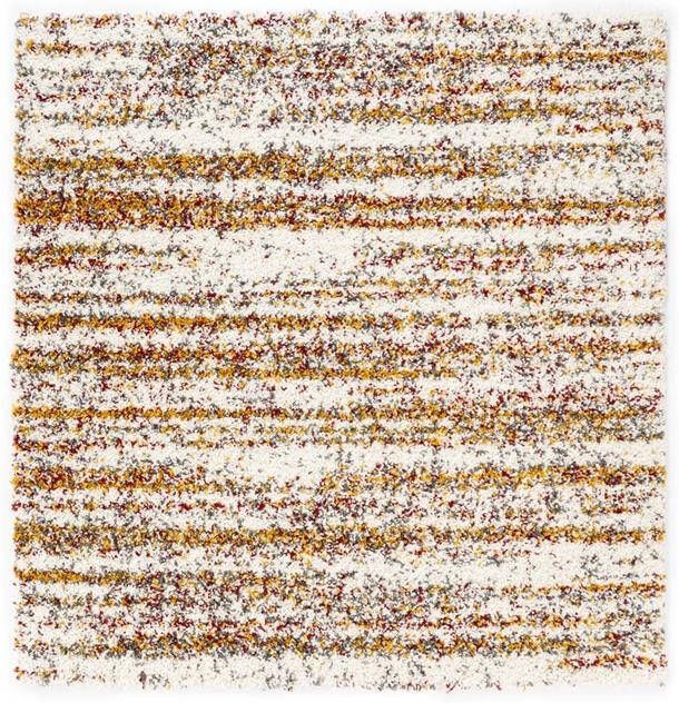 Boho&me Vierkant hoogpolig vloerkleed strepen Artisan wit|multi