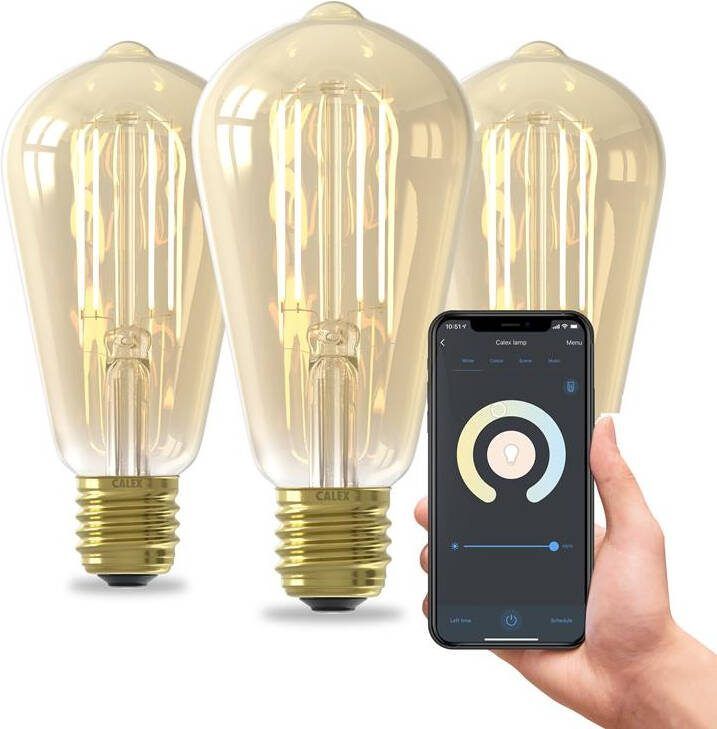 Calex Slimme LED Lamp 3 stuks Filament ST64 Goud E27 7W CCT