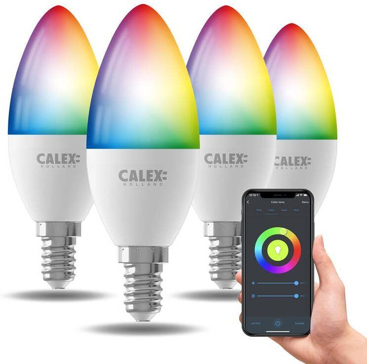 Calex Slimme Lamp Set van 4 stuks Wifi LED Verlichting E14 Smart Lichtbron Dimbaar RGB en Wit licht 4.9W