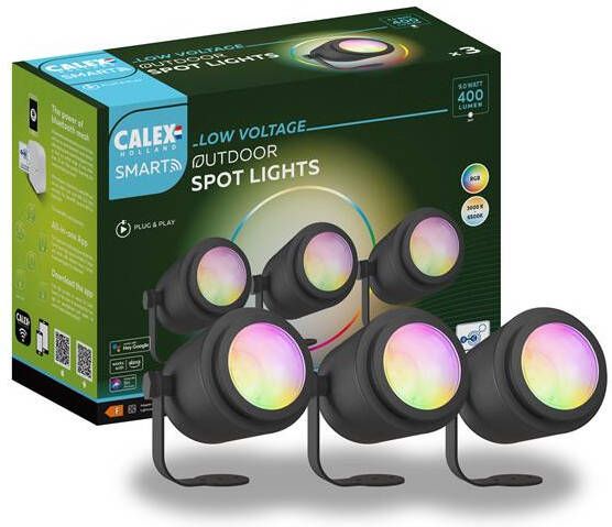 Calex Smart Outdoor 24v Slimme Grondspots Set 3 RGB en Warm Wit