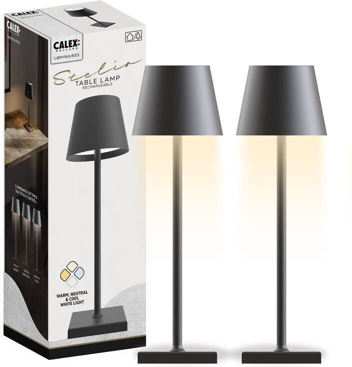 Calex Stelio Outdoor Tafellamp Oplaadbaar 2 stuks Dimbaar Zwart