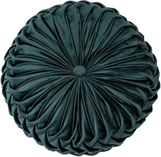 CASA DI ELTURO Fluwelen Kussen Ottoman – Rond – Tijm Groen Ø 40 cm (incl. vulling)