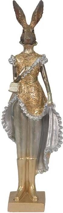 Clayre & Eef Beeld Konijn 11x8x33 Cm Goudkleurig Kunststof Woonaccessoires Beeld Decoratie Decoratieve Accessoires