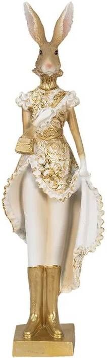Clayre & Eef Beeld Konijn 11x8x33 Cm Goudkleurig Kunststof Woonaccessoires Paashaas Pasen Goudkleurig Woonaccessoires