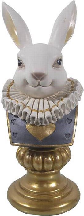 Clayre & Eef Beeld Konijn 12x11x29 cm Wit Goudkleurig Polyresin Woonaccessoires Pasen Paashaas Wit Woonaccessoires
