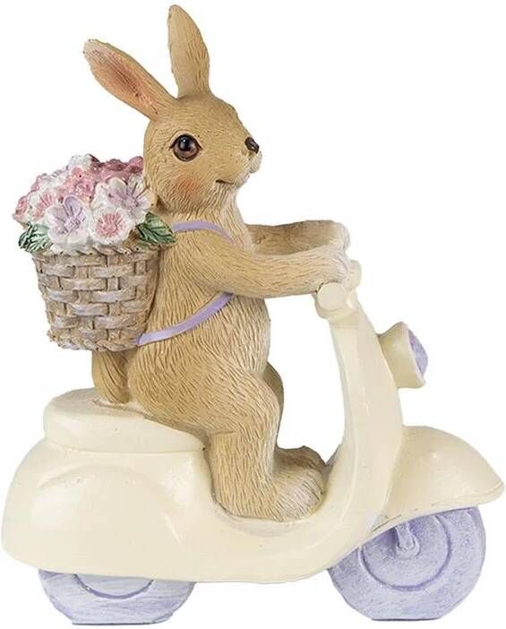 Clayre & Eef Beeld Konijn 14 Cm Bruin Beige Kunststof Woonaccessoires Paashaas Pasen Bruin Woonaccessoires Paashaas