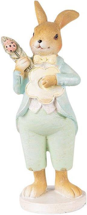 Clayre & Eef Beeld Konijn 15 Cm Groen Bruin Kunststof Woonaccessoires Paashaas Pasen Groen Woonaccessoires Paashaas