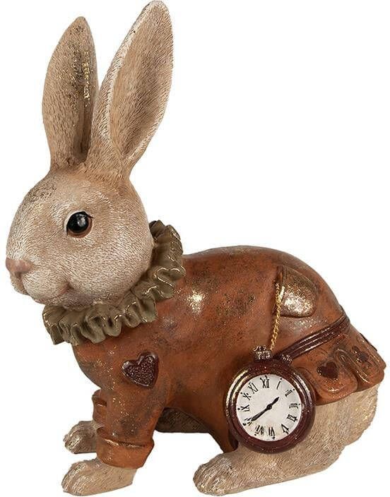 Clayre & Eef Beeld Konijn 29 cm Beige Rood Polyresin Beige