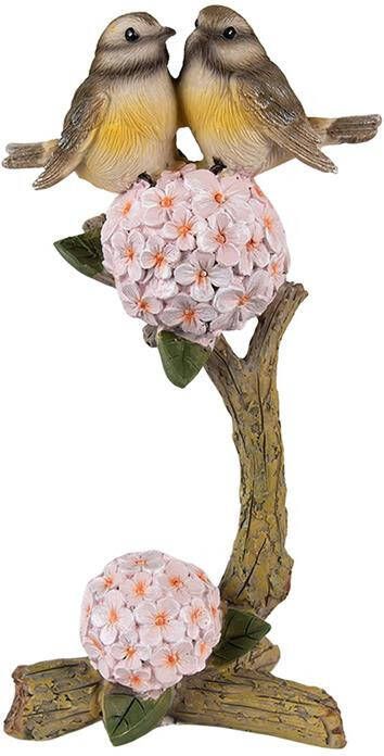 Clayre & Eef Beeld Vogels 19 Cm Bruin Roze Kunststof Woonaccessoires Beeld Decoratie Decoratieve Accessoires Bruin