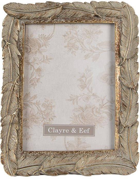 Clayre & Eef Fotolijst 13x18 cm Goudkleurig Kunststof Glas Rechthoek Veren Fotokader Goudkleurig Fotokader