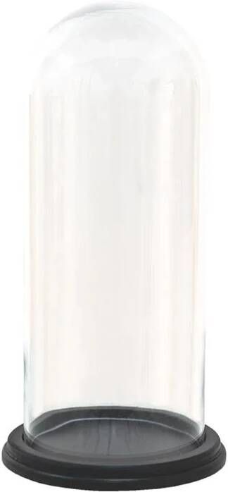 Clayre & Eef Glazen Stolp Ø 17*26 Cm Bruin Hout Glas Decoratie Stolp Transparant Decoratie Stolp