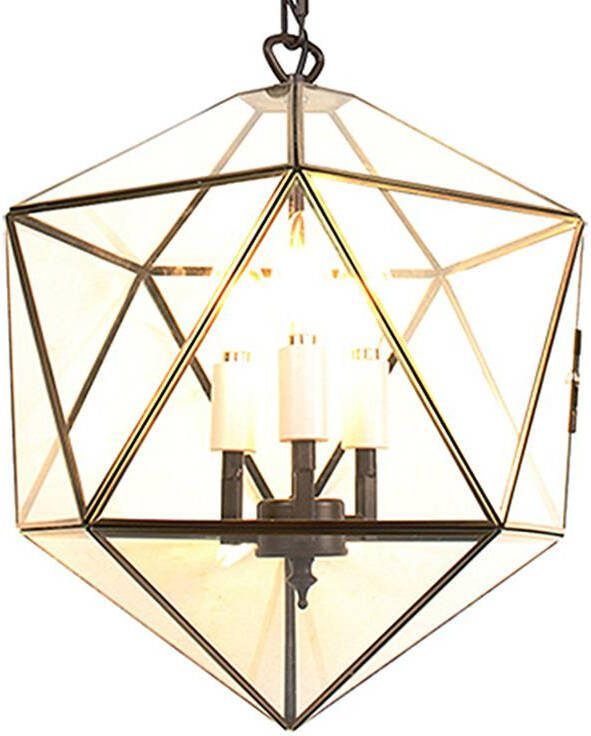 Clayre & Eef Lumilamp Hanglamp 30x30x160 Cm Transparant Metaal Glas Hanglamp Eettafel Hanglampen Eetkamer Transparant Hanglamp