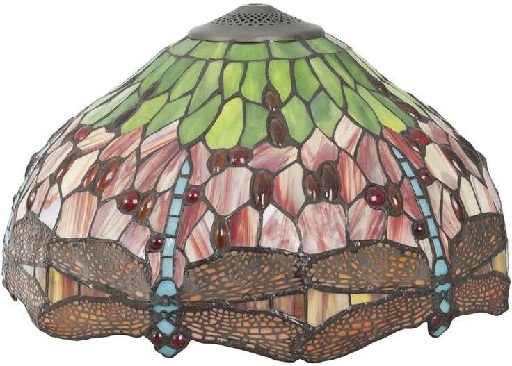 Clayre & Eef Lumilamp Lampenkap Tiffany Ø 42x24 Cm Rood Groen Glas Libelle Glazen Lampenkap Glas In Lood Rood Glazen Lampenkap Glas