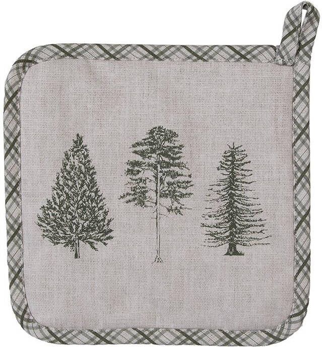 Clayre & Eef Pannenlap 20x20 cm Beige Groen Katoen Vierkant