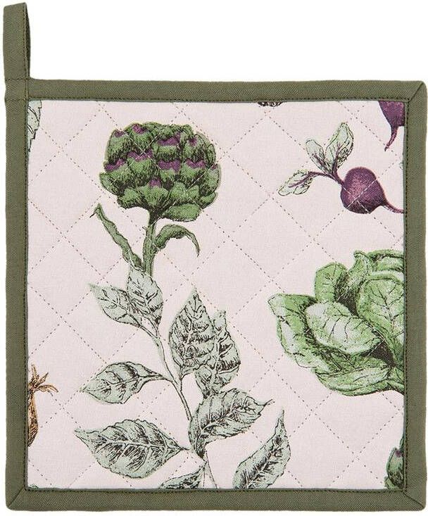 Clayre & Eef Pannenlap 20x20 cm Beige Groen Katoen Vierkant Groenten