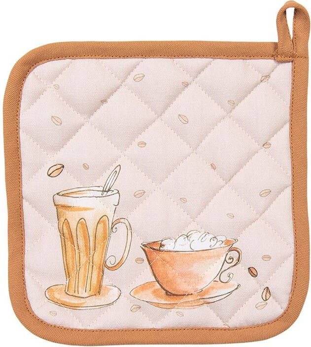 Clayre & Eef Pannenlap 20x20 cm Beige Katoen Croissant en koffie