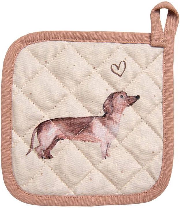 Clayre & Eef Pannenlap 20x20 cm Beige Katoen Vierkant Teckel Afgiet