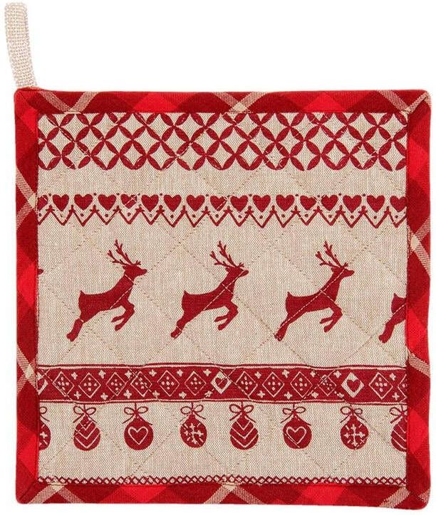 Clayre & Eef Pannenlap 20x20 cm Rood Beige Katoen Vierkant Kerst