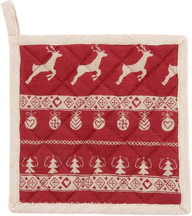 Clayre & Eef Pannenlap 20x20 cm Rood Beige Katoen Vierkant Kerst
