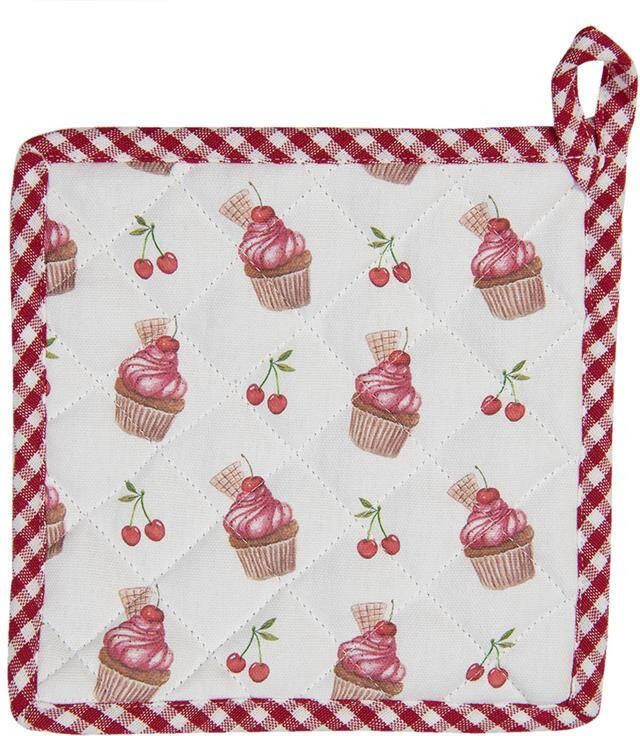 Clayre & Eef Pannenlap 20x20 cm Rood Wit Katoen Vierkant Cupcakes