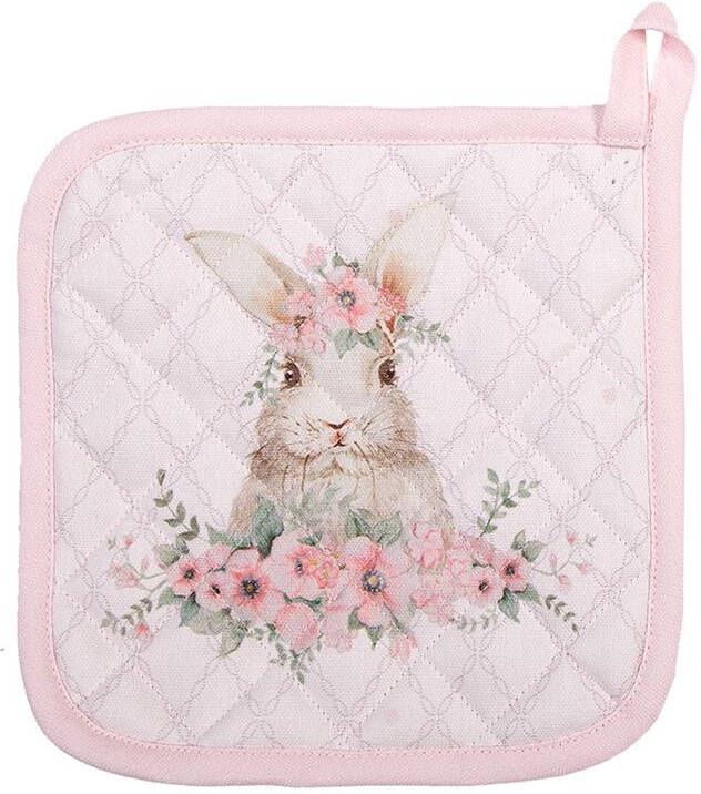 Clayre & Eef Pannenlap 20x20 cm Roze Katoen Vierkant Konijn
