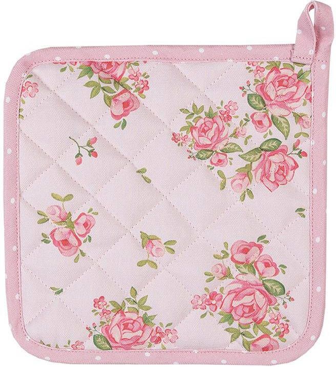 Clayre & Eef Pannenlap 20x20 cm Roze Katoen Vierkant Rozen