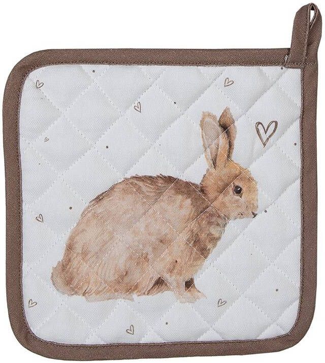 Clayre & Eef Pannenlap 20x20 cm Wit Bruin Katoen Vierkant Konijn