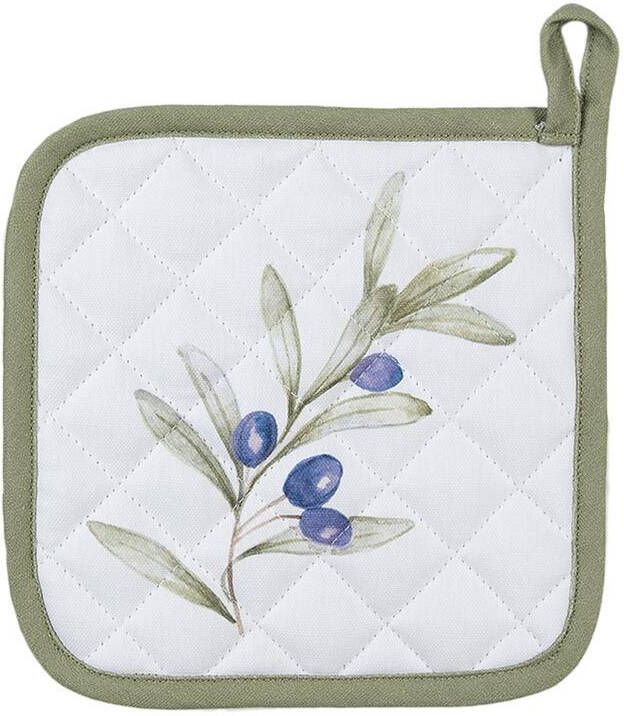Clayre & Eef Pannenlap 20x20 cm Wit Katoen Olijven