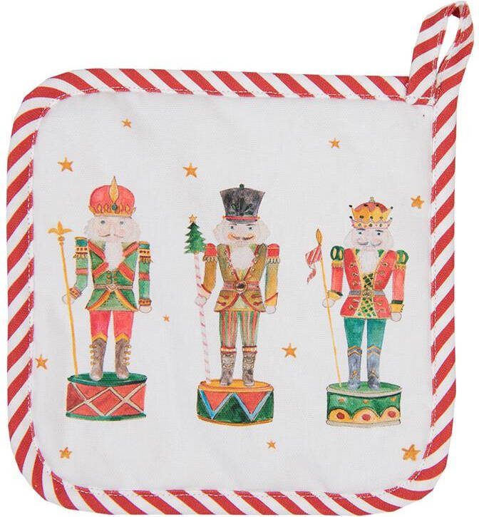 Clayre & Eef Pannenlap 20x20 cm Wit Rood Katoen Vierkant Notenkrakers