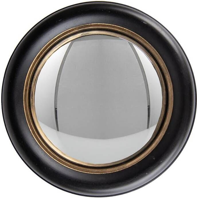 Clayre & Eef Spiegel Ø 23 Cm Zwart Goudkleurig Hout Glas Rond Grote Spiegel Wand Spiegel Muur Spiegel Zwart Grote