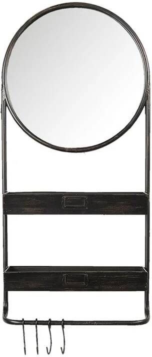 Clayre & Eef Wandspiegel 38*12*89 cm Zwart Ijzer glas Grote Spiegel